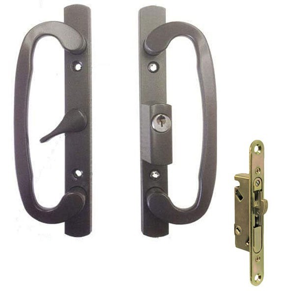 Sliding Patio Door Handle Kit Mortise Lock & Faceplate, A-Position,Bronze, Keyed