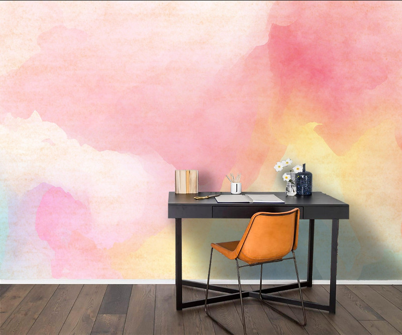 3D Watercolor Pink Cloud Self-adhesive Removable Wallpaper Murals Wall gallery
