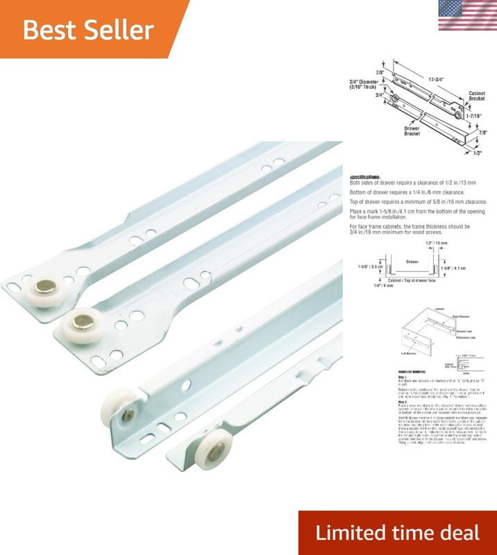 Steel Drawer Slide Kit – 75 lbs Capacity, Self-Closing, Fits Most Drawer Systems
