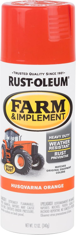 Rust-Oleum 303472 Farm & Implement Spray Paint, 12 Oz, Husqvarna Orange, (Pack o