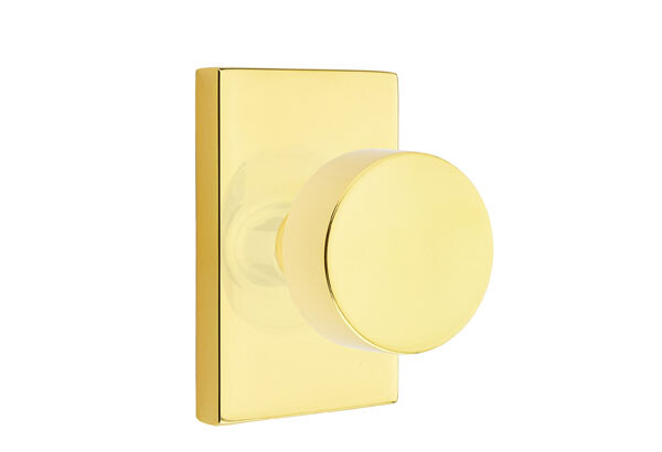 Emtek 5112ROUUS3NL Passage, Rectangular Rosette, Round Knob Unlacquered Brass