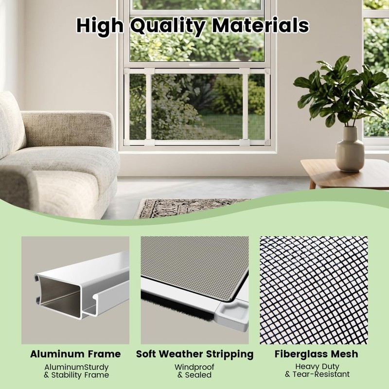 FLYZZZ Adjustable Window Screen for Hung Windows, White Expandable Horizontal... gallery
