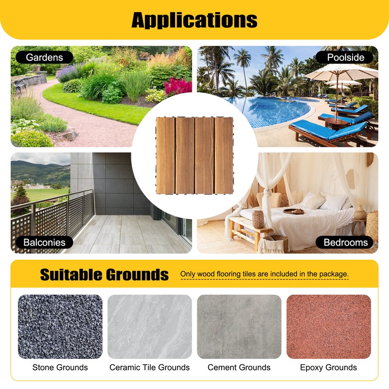 36pcs Deck Tiles Interlocking Patio Wood Flooring Pavers Tiles Outdoor Non-slip gallery