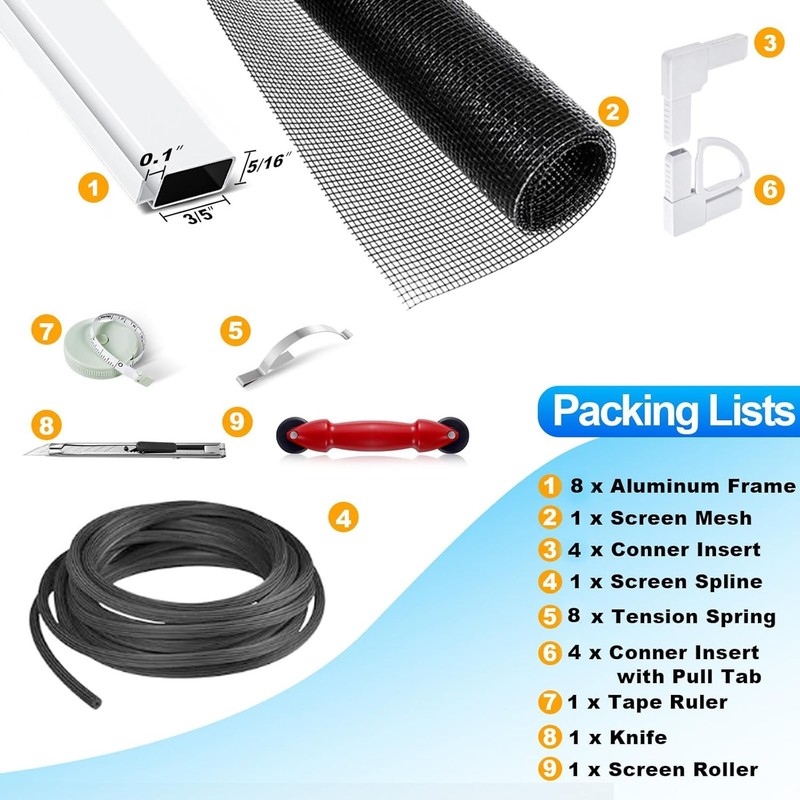 Fiberglass Window Screen Frame Kit 48in x 60in Replacement Mesh Screen Door Kit gallery