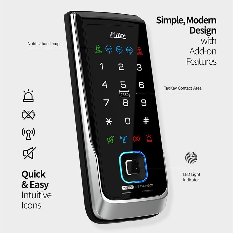 Milre Fingerprint Biometric Door Lock Rim MI-500F + 4 Key Tags + English Manual gallery