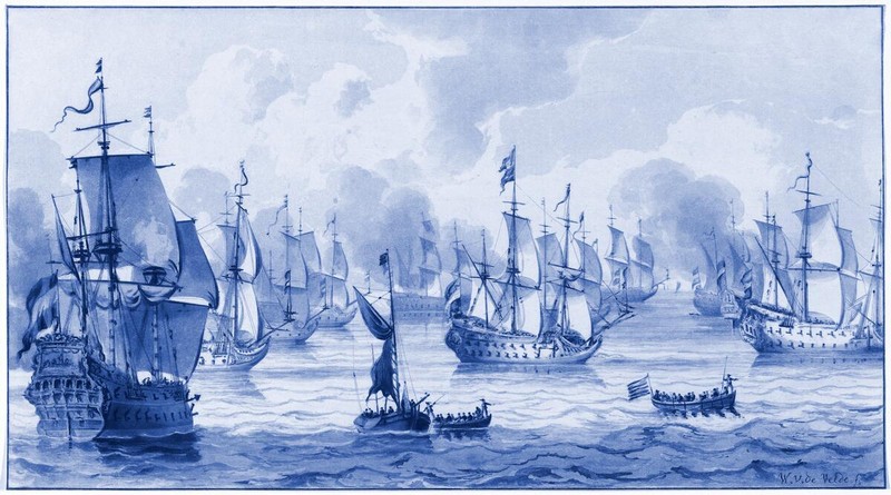 Ceramic Tile Mural Kitchen Backsplash - Delft Seascape With War Fleet -Dutch Art