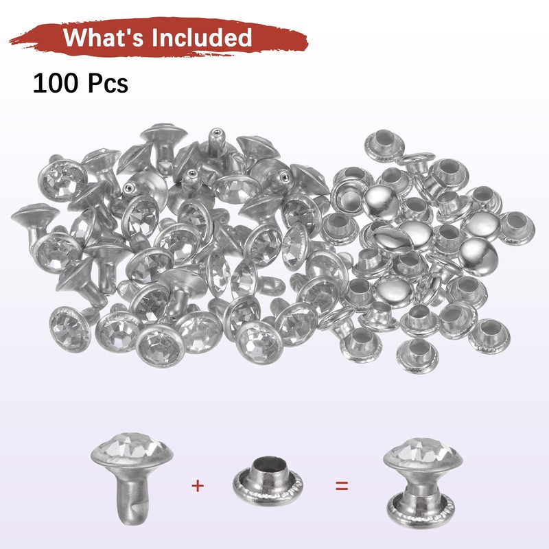 Clear Rhinestone Rivets [100pcs] - Crystal Rivets - [Transparent - 0.28 IN] gallery