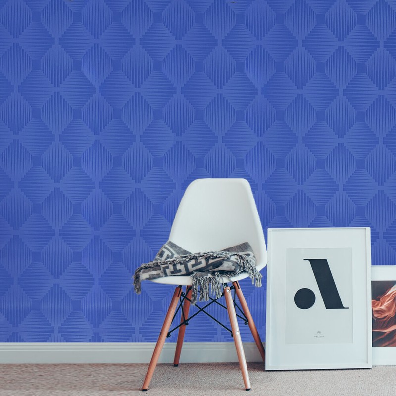Contemporary Modern Wallpaper 3D illusion blue geometric square wallcoverings