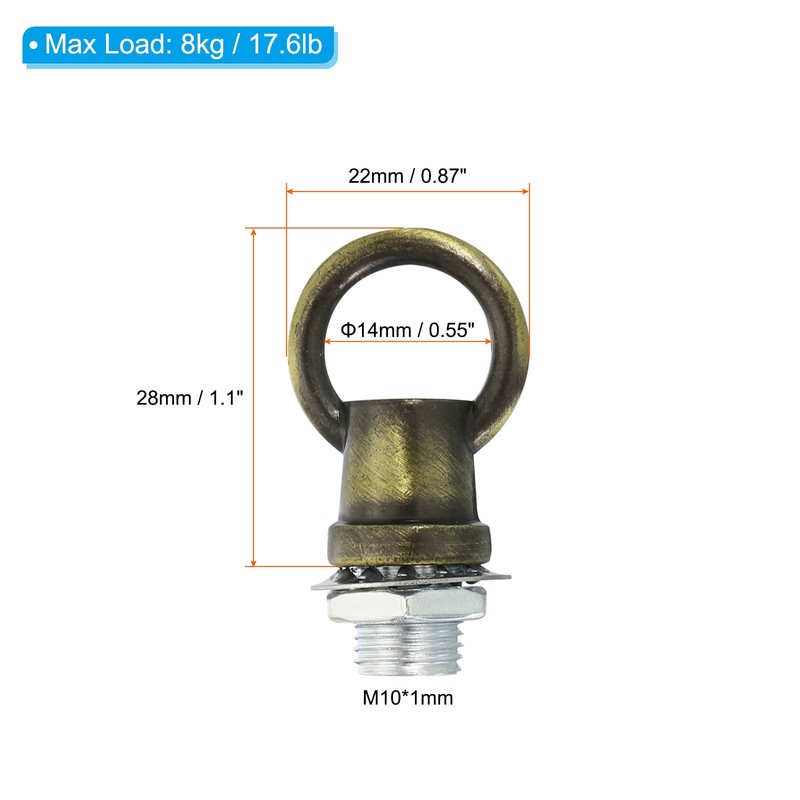3set 8kg M10 Thread Lifting Eye Nut Female Loop Holder 14mm Hook Ring Bronze gallery
