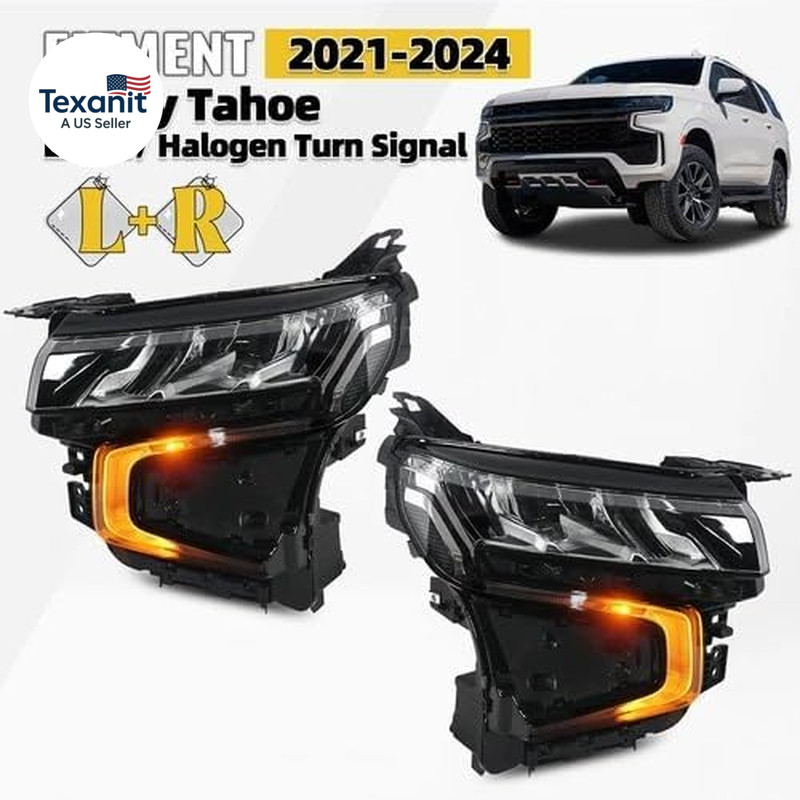 LED Headlight Assembly W/Halogen Turn Signal Pair Fit for Chevy Tahoe & Suburban gallery