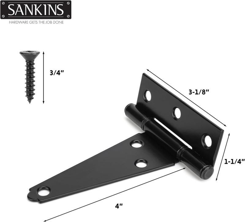 4 Inch Black Tee Hinges - Smooth Operation Gate Hardware for Barn & Shed, 2 Pack gallery