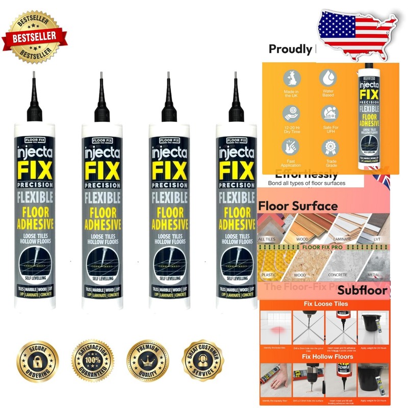 Extra Strength Tile Adhesive Kit – 4pk Liquid Repair Glue for Loose Floors