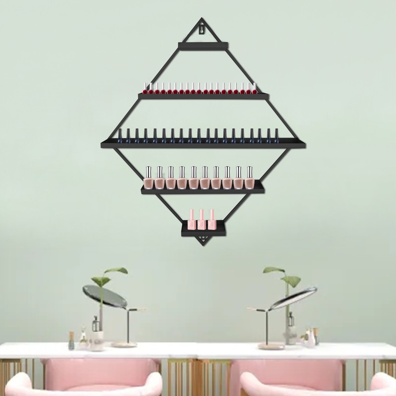 5 Layers Nail Polish Wall Rack Black Rhombic Nail Polish Shelves Holder Display