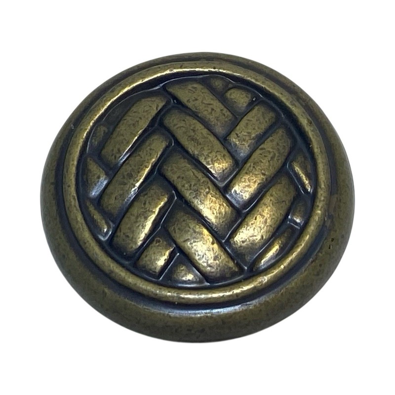 3 Pull Knob Basket Weave Pattern Dark Brass Tone 1 5/16" Round x 1" Depth gallery