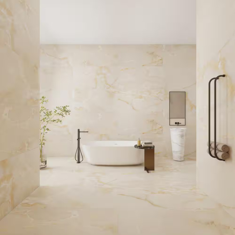 American Onyx Beige 24 In. X 48 In. Matte Marble Look Porcelain Large Format Flo gallery