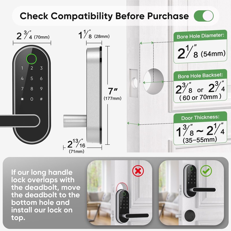 Keyless Entry Fingerprint Digital Smart Lock with Handle & Keypad: Electronic... gallery