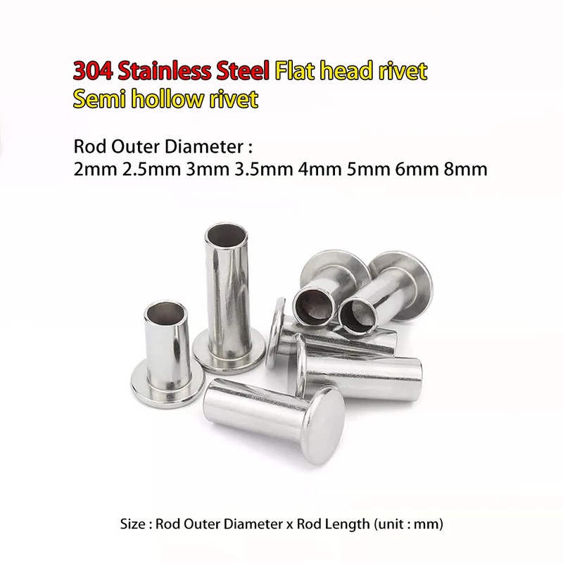 5mm rod diameter 304 Stainless Steel Round flat head rivet Semi hollow rivets
