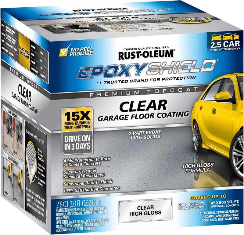 292514 EPOXYSHIELD Premium Clear Garage Floor Coating Kit, 2.5 Car, Gloss Clear