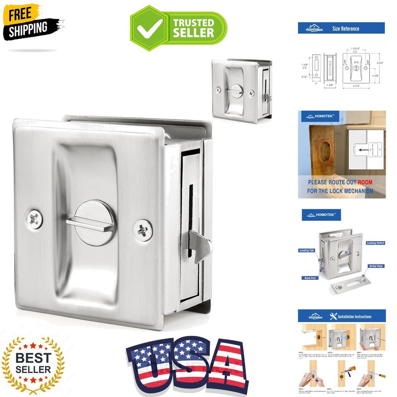 2 Pack Privacy Pocket Door Lock Hardware with Pull – Replace Old Or Damaged S…