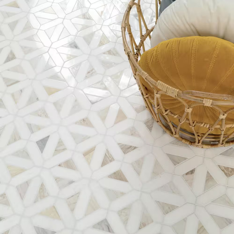 Angora Geometric Pattern 12X12X0.38 In. Polished Marble Mosaic Architectural Lat gallery
