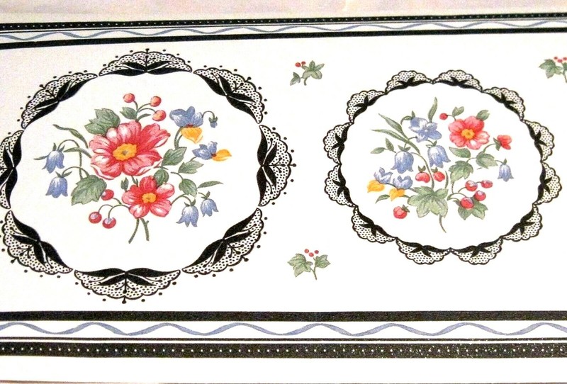 Wallpaper Border Country Flowers Floral Bouquet Black White Wall EH99748 NIP