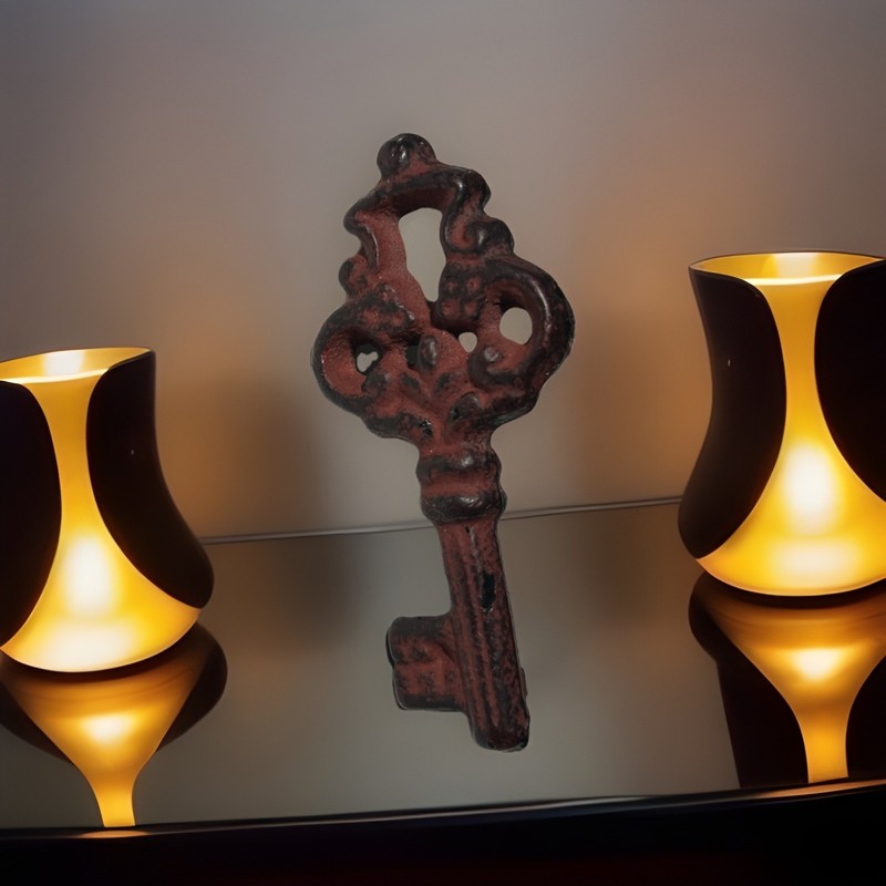 Rustic Cast Iron Decorative Antique Key Shaped Drawer Handle Pull RED