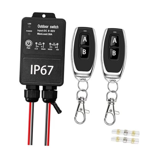 12V Remote Control Switch. IP67 Waterproof DC8-80V 30A Relay Wireless Switch