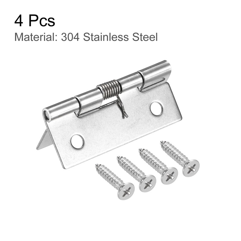 4Pcs Spring Loaded Hinges 2" 304 Stainless Steel Self Closing Hinge gallery