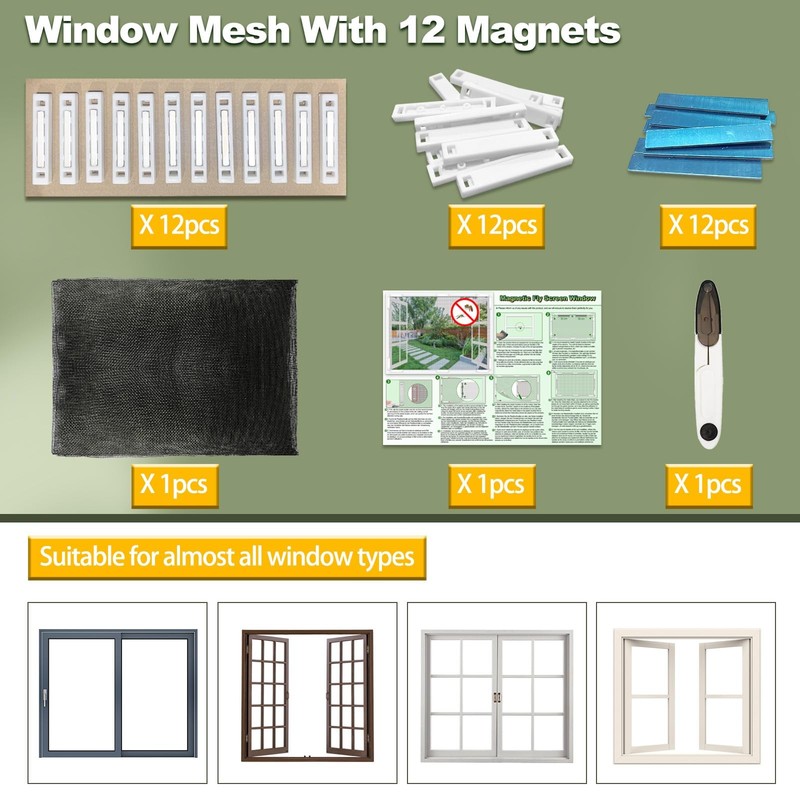 Magnetic Window Screen, Adjustable DIY Window Net Max 59” x 51” with Innovati... gallery
