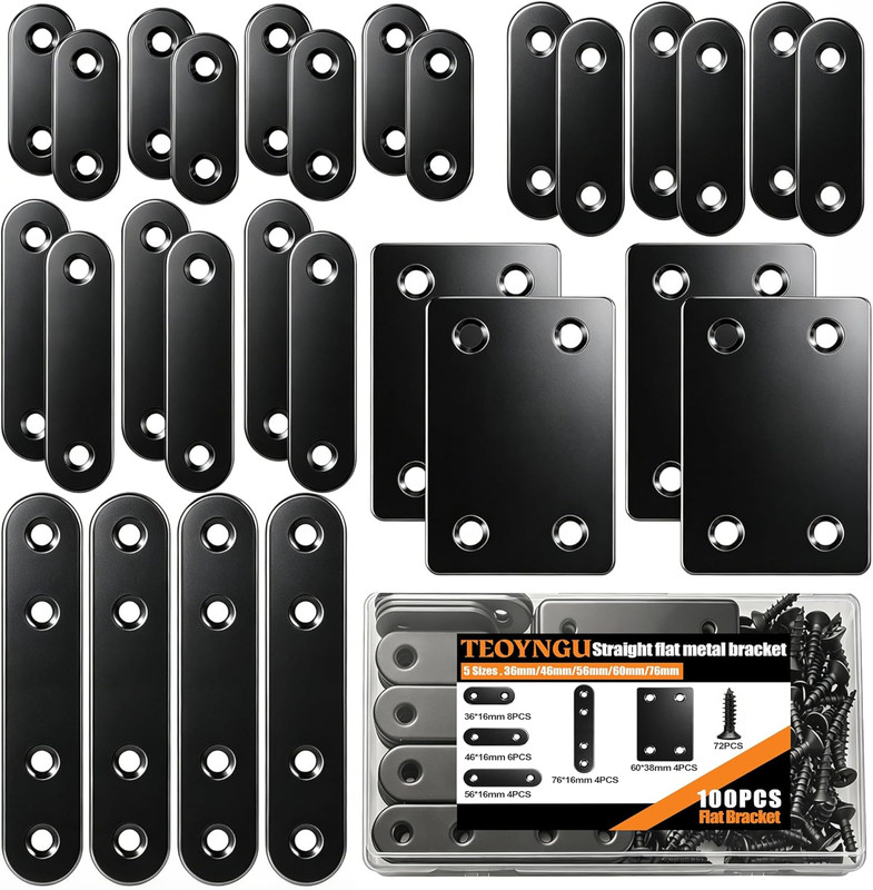 100PCS Flat Plate Straight Bracket,36Mm/46Mm/56Mm/60Mm/76Mm Flat Brace Bracket,