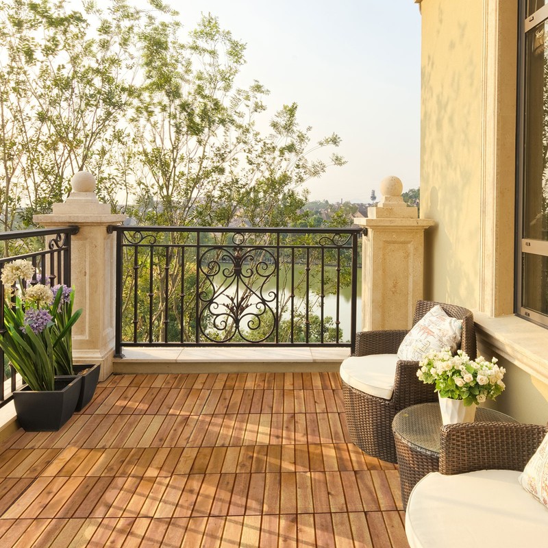 Patiojoy Patio 27PCS Interlocking Tiles Acacia Slat Wood Garden Outdoor &Indoor gallery