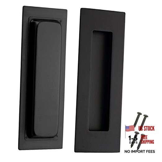 Recessed Door Handles Finger Flush Pulls 6 Inch Stainless Steel Black(2 Pack)
