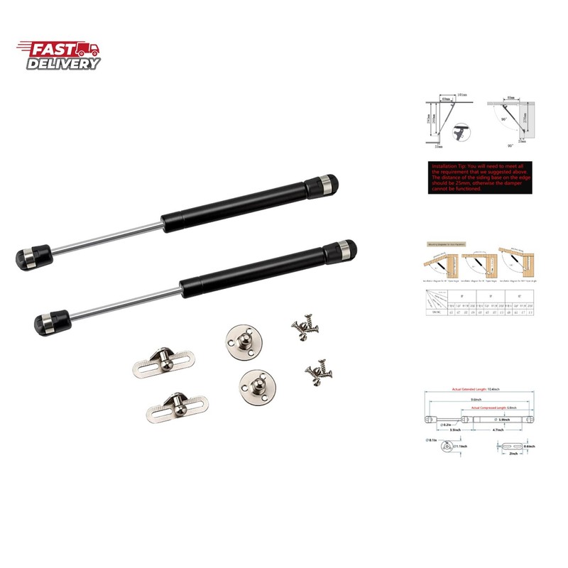 2 Pack Extended 10 inch Gas Prop Force 100N/22LB Gas Struts – Black Gas Sprin…