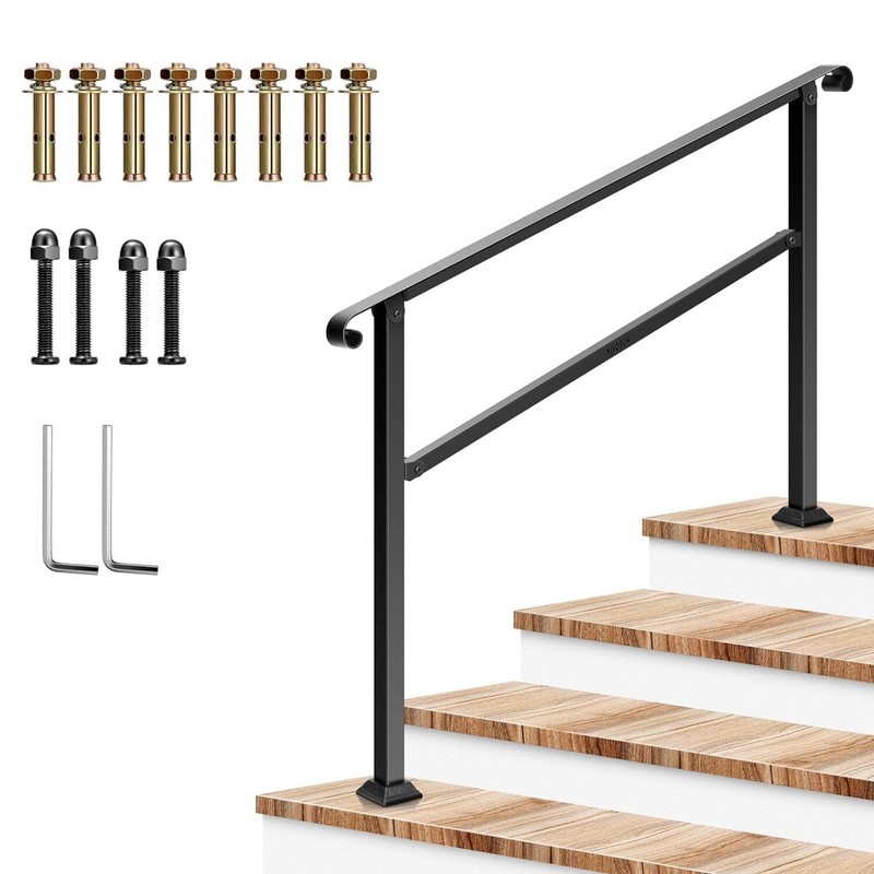 Wrought Outdoor Iron Handrails 1-4 Step Stair Railing Porch Post 29″ Adjust High