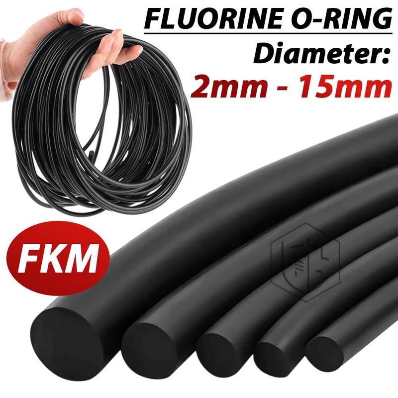 Solid Fluorine Rubber Strips Round O-Ring Cord Sealing Gasket Black Dia 2mm-15mm