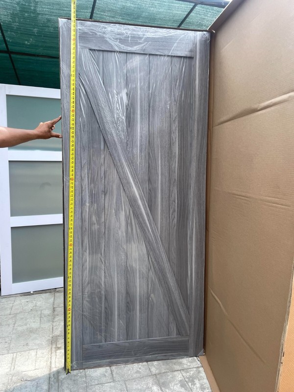 CALHOME Barn Door 84"Hx34"W 2-Panel Universal/Reversible Solid Core Wood Gray