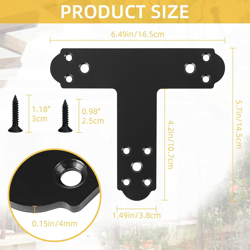 Black T Bracket, 4 Pcs T Post Brackets Pergola Post to Beam Connectors 4Mm Thick gallery