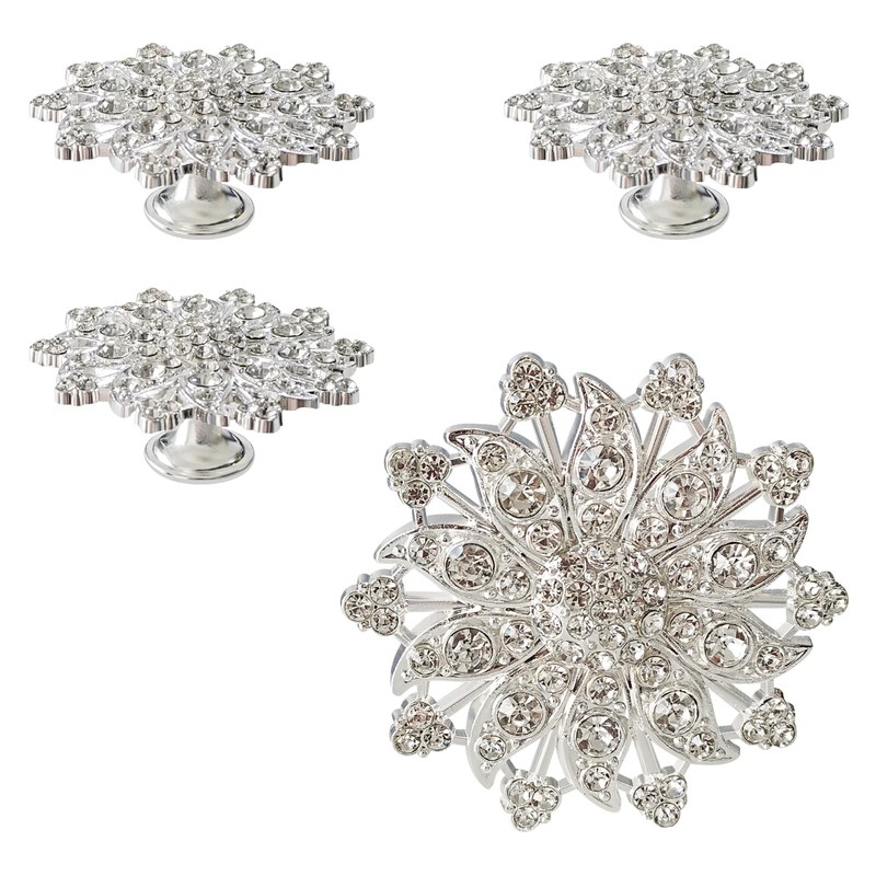 4 Pieces Flower Shape Cabinet Knobs, Decorative Crystal Glass Single Hole Pull H