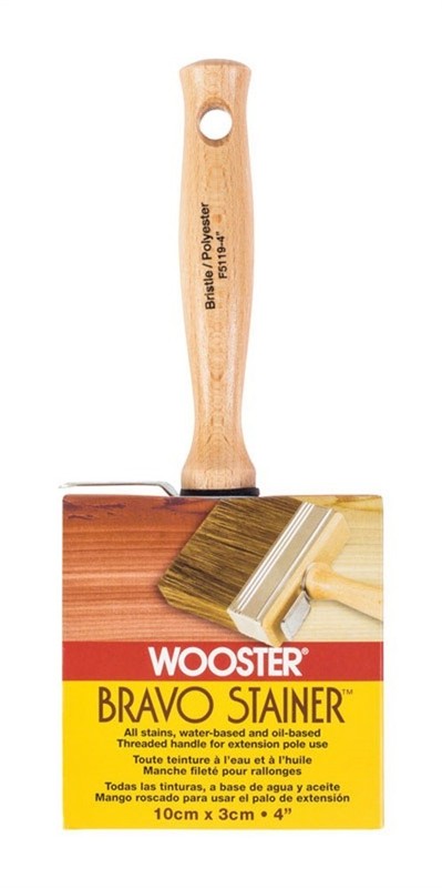 Wooster F5119-4 Bravo Stainer Polyester/White China Flat Paint Brush 4 W in.