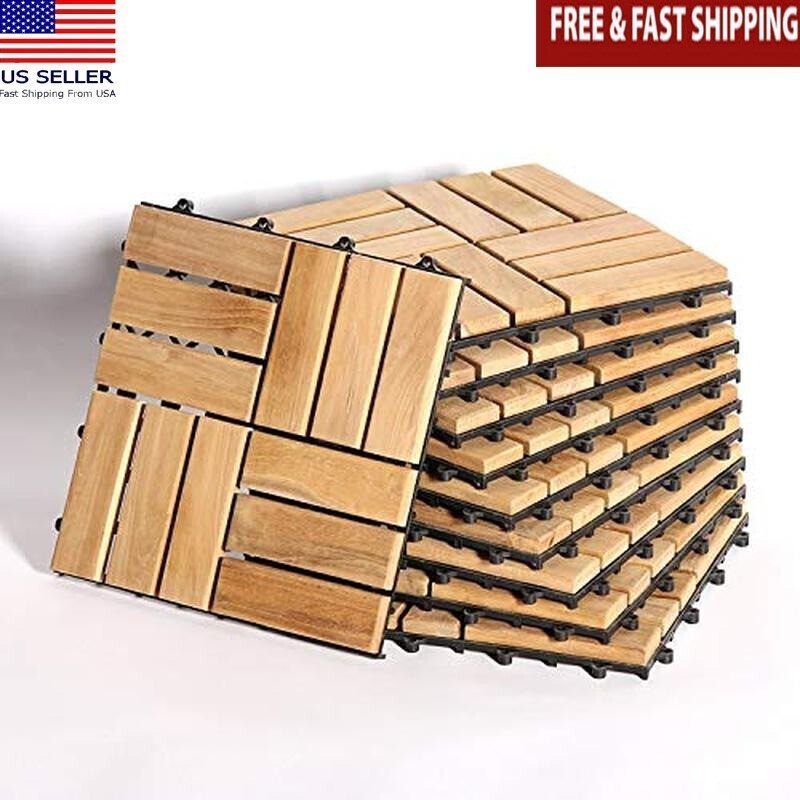 Teak Interlocking Flooring Tiles Quick Connect Windmill Design 10SqFt Patio Deck