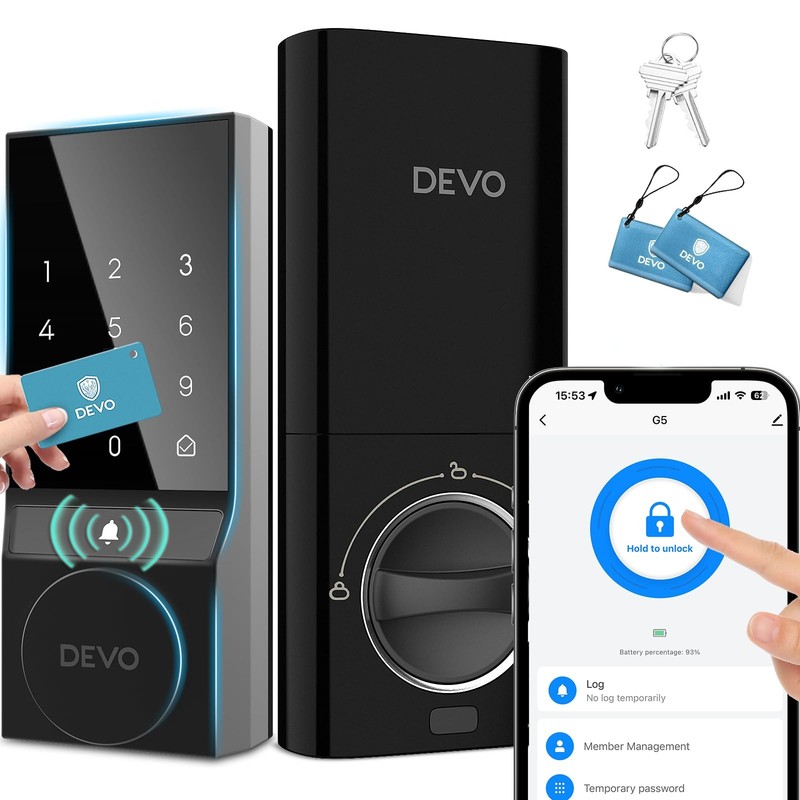 Devo G5 Smart Lock, Keyless Entry, WiFi App Control Digital Touchscreen Deadbolt