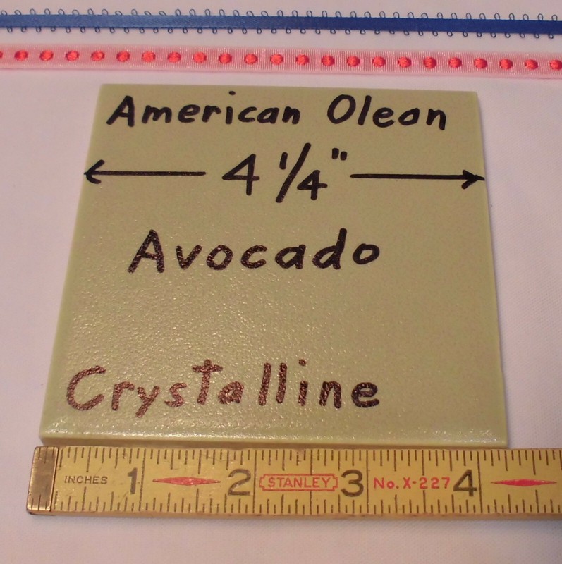 1 pc. *Avocado* Ceramic Tile Crystalline Glazed by American Olean 4-1/4″ NOS