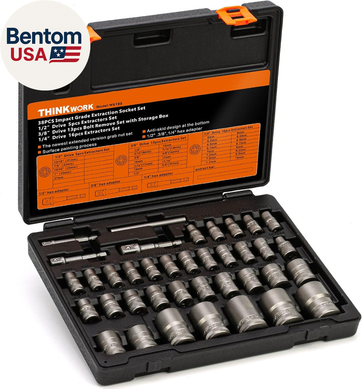 Bolt Extractor Kit, 38-Piece Nut Extractor Socket Set, 1/4" 3/8" 1/2" Drive Roun gallery