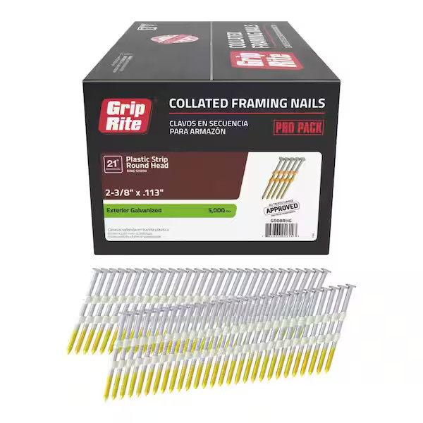 2-3/8 In. X 0.113 In. 21° Plastic Collated Smooth Shank Framing Nails 5000