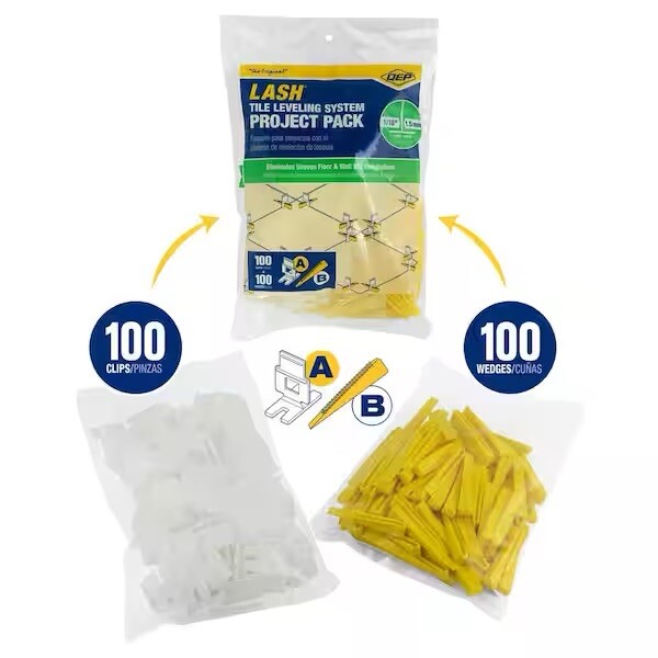 QEP LASH Tile Leveling System Pack – 200 1/16 in. Leveling Clips & 200 Wedges