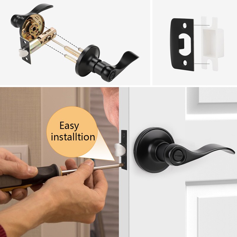 Probrico Matte Black Front Entry Lock Set Privacy Passage Door Levers Deadbolt gallery