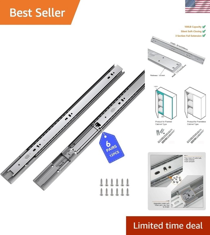 6 Pairs 20 Inch Soft Close Drawer Slides Side Mount Heavy Duty Cabinet Drawer…
