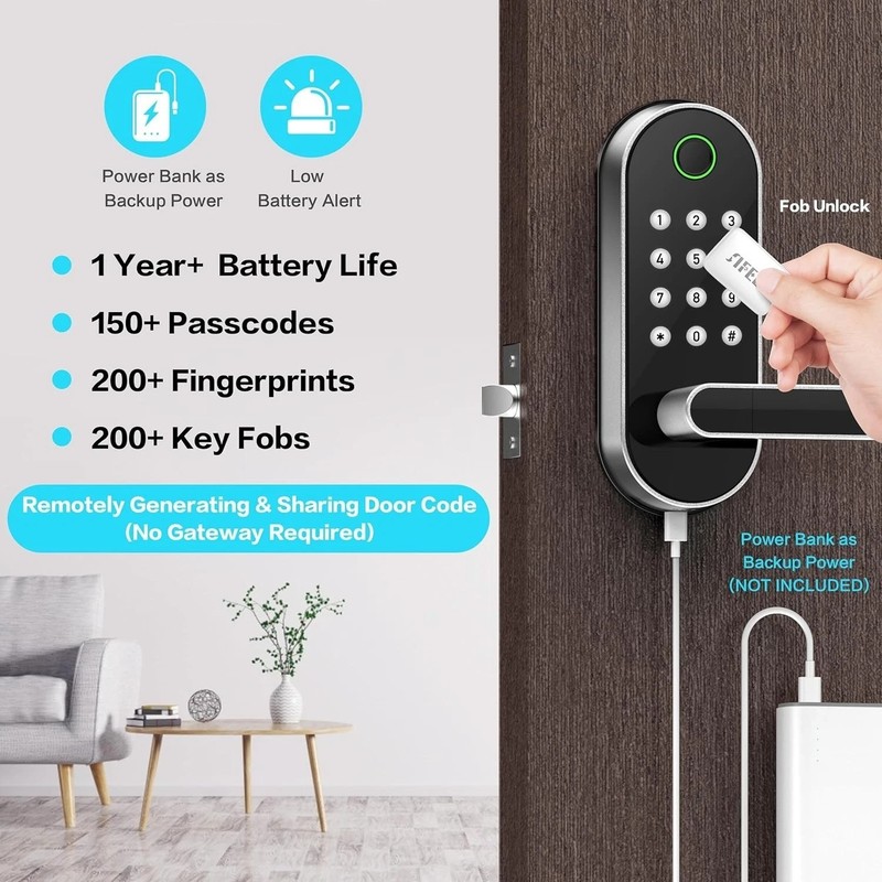 Smart Door Lock Keyless Entry Fingerprint Bluetooth WiFi App Remote Alexa Google gallery