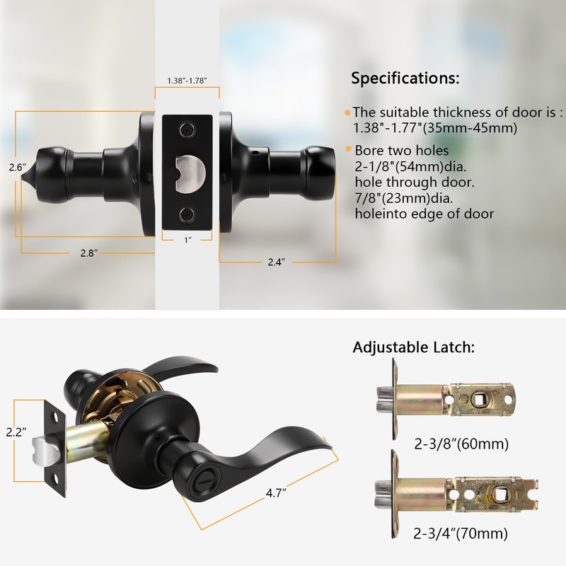 Probrico Matte Black Front Entry Lock Set Privacy Passage Door Levers Deadbolt gallery
