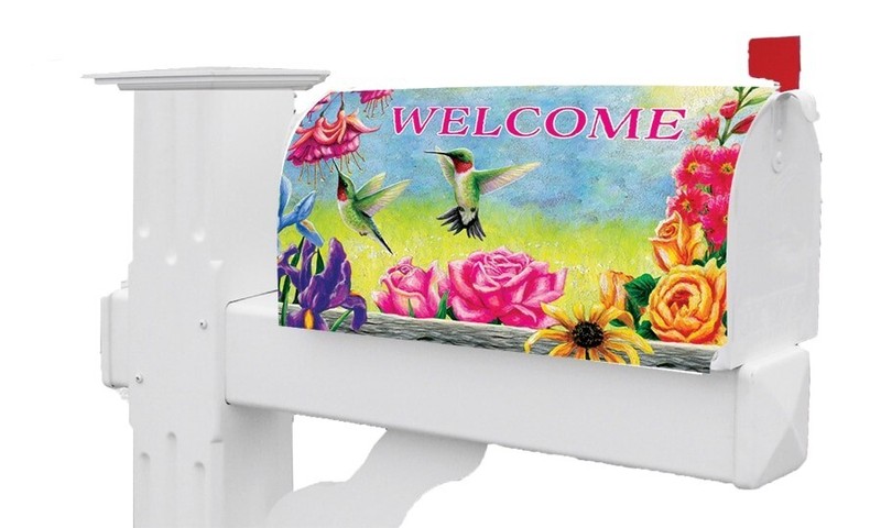 Hummingbird Iris Rose Flowers Magnetic Mailbox Cover Only